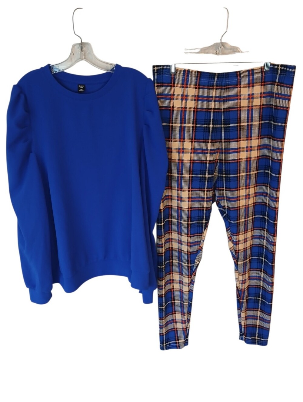 Shein Curve Blue Top And Plaid Leggings Size 3XL